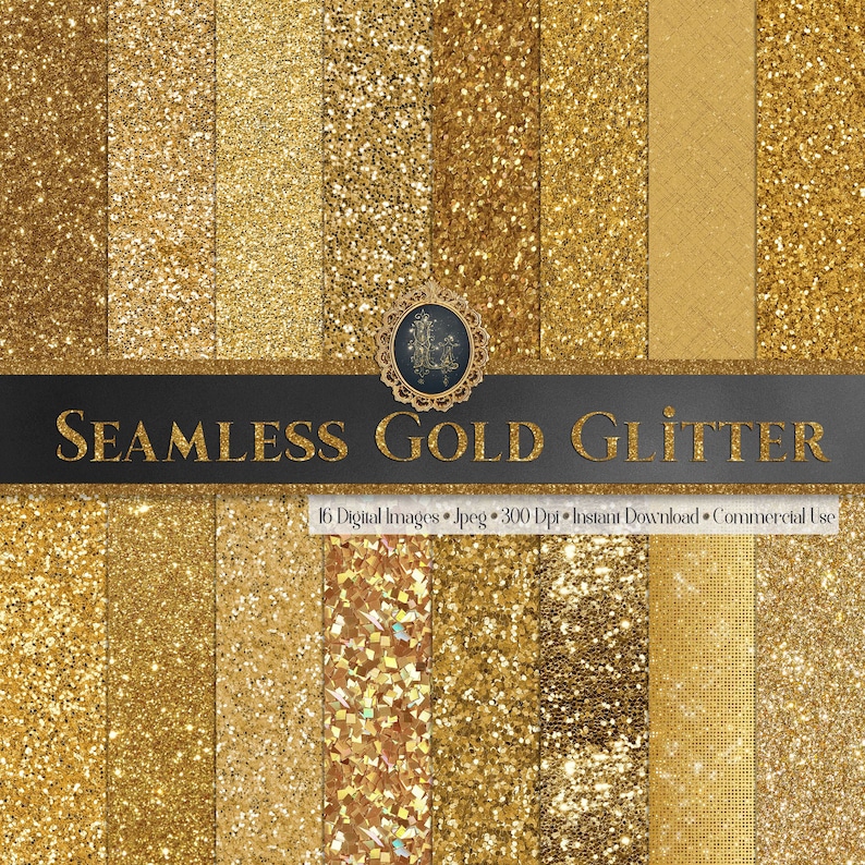 16 Seamless Gold Glitter Digital Papers 12 300 dpi commercial use instant download sparkle digital glitter seamless gold seamless glitter image 1