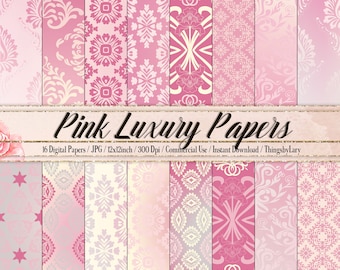 16 Pink Damask Texture Papers in 12inch, 300 Dpi Planner Paper, Scrapbook Paper, Ombre Paper, Luxury Paper, Digital Vintage Paper