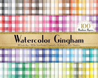 100 Seamless Watercolor Gingham Papers 12 inch 300 Dpi Commercial Use Instant Download, Scrapbooking Watercolor Kit, Seamless Plaid Pattern