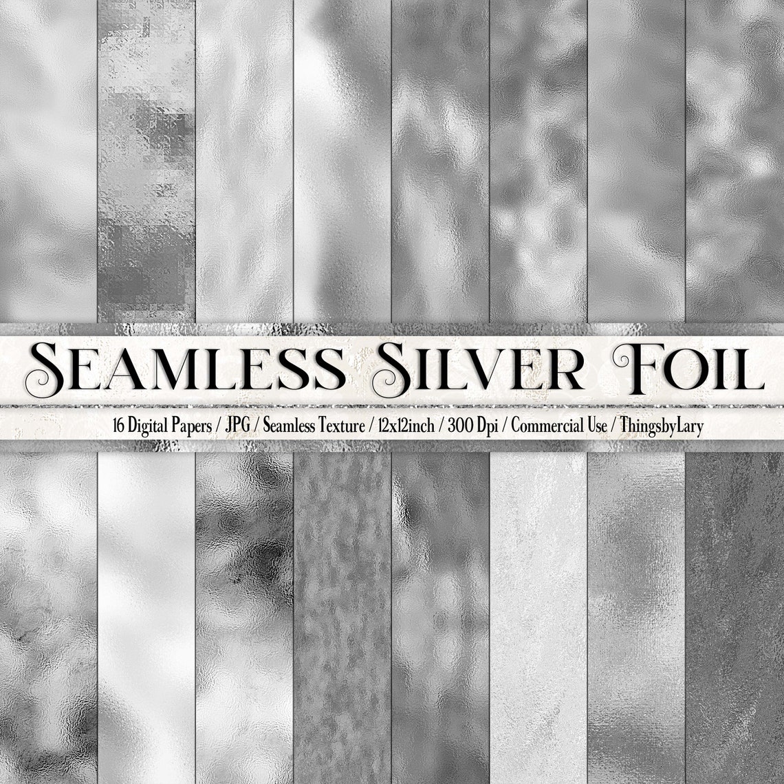 16 Seamless Silver Foil Digital Papers 12" 300 Dpi Commercial Use ...