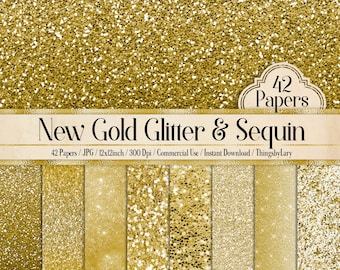 42 Gold Glitter Papers 12 inch, 300 Dpi Planner Paper, Commercial Use, Scrapbook Paper, Digital Glitter, Luxury Gold Paper, Glitter Paper