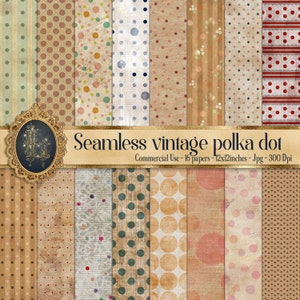 16 Seamless Vintage Polka Dot Digital Papers 12x12" 300 Dpi Planner Instant Download Commercial Use Shabby Chic Linen Fabric cottage pattern