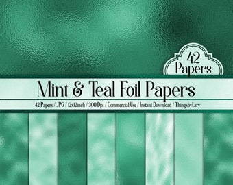 42 Mint Foil Papers 12 inch, 300 Dpi Planner Paper, Commercial Use, Scrapbook Paper, Mint Foil, Digital Luxury Mint Paper