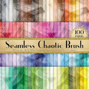 100 papeles de trazo de pincel caótico sin costuras en 12" x 12", papel planificador de 300 ppp, uso comercial, papeles de álbum de recortes, papel arco iris, papel de pincel 100