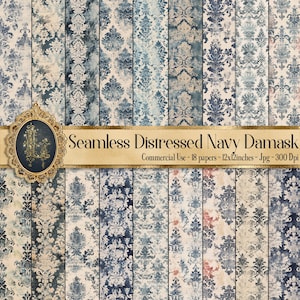 18 Seamless Vintage Distressed Grunge Damask Digital Papers Commercial Use Royal Victorian Damask classical old fashioned Noblesse damask