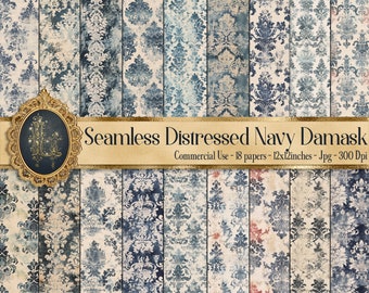 18 Seamless Vintage Distressed Grunge Damask Digital Papers Commercial Use Royal Victorian Damask classical old fashioned Noblesse damask