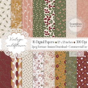 16 Seamless Countryside Wildflower Digital Papers 300 Dpi Vintage Floral Pattern Tiny Floral Pattern Fabric Floral Autumn Meadow Pattern