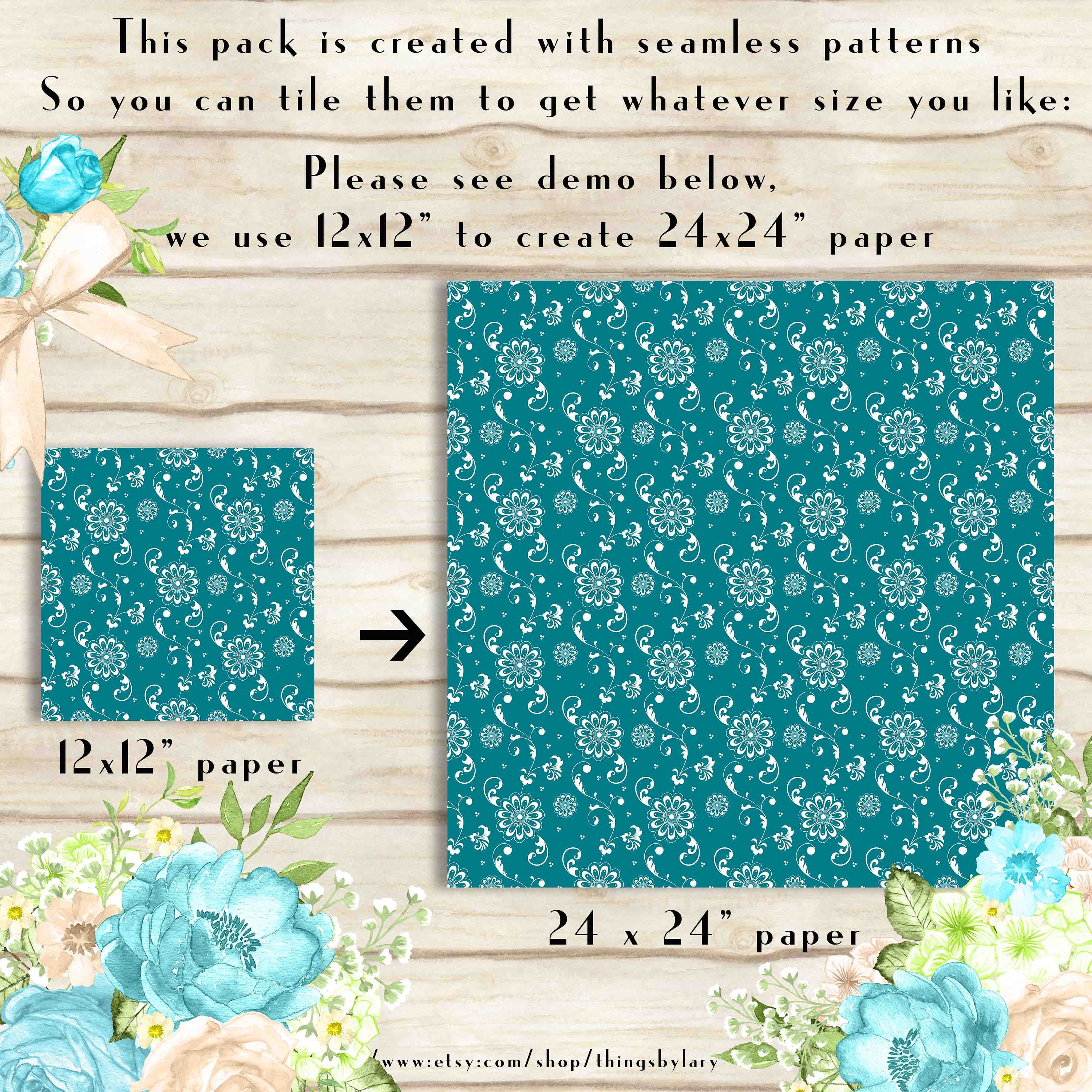 100 Seamless Flower Papers in 12" X 12", 300 Dpi Planner Paper ...