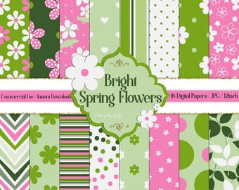 16 papeles de flores de primavera brillantes sin costuras en 12 pulgadas 300 Dpi Planner Paper Coral Scrapbooking Floral Polka Dot Chevron Rayed Seamless Pattern