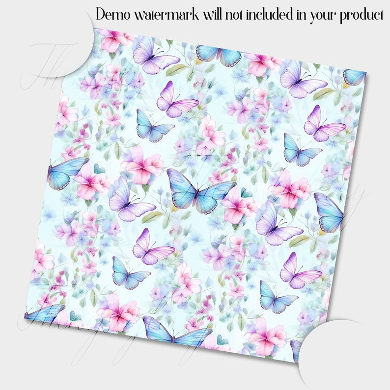 30 Seamless Watercolor Butterflies and Flowers Vol 1 Digital Papers Commercial Use pink and lilac butterflies nature meadow flowers blossom image 2