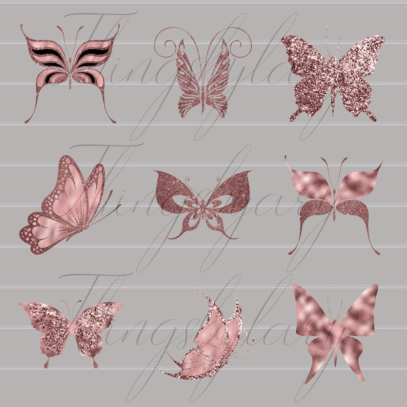 30 Rosegold Glitter Foil Butterfly Digital Images 300 Dpi Etsy