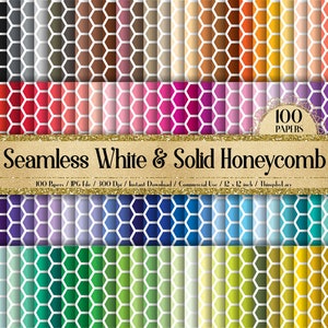 100 Seamless White and Solid Honeycomb Digital Papers 12x12" 300 Dpi Commercial Use Instant Download Printable Pattern Baby Shower Nature