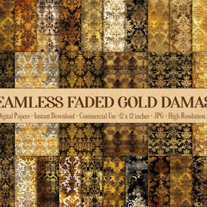 30 Seamless Vintage Gold Faded Damask Digital Papers Commercial Use Royal Victorian Damask fashioned damask baroque Noblesse Classic Damask