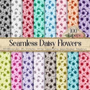 100 Seamless Daisy Flowers Digital Papers Uso comercial Daisy manzanilla campo prado primavera verano pequeñas flores cabaña de flores silvestres
