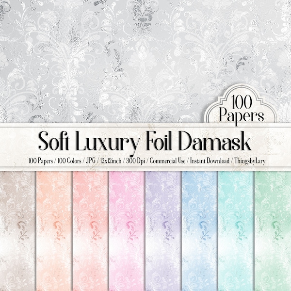 100 Soft Luxury Foil Damask Digital Papers 12x12" 300 Dpi Planner wedding damask background digital damask digital foil background