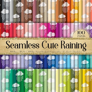 100 naadloze getinte schattige regenwolk digitale papieren 12x12 "300 dpi commercieel gebruik Instant Download Kid Scrapbook Party Kit Baby Shower Sky