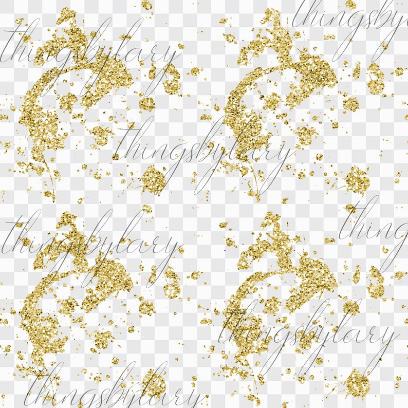 May include: A seamless pattern featuring gold glitter splatters on a transparent background. The pattern is perfect for adding a touch of sparkle to any project.