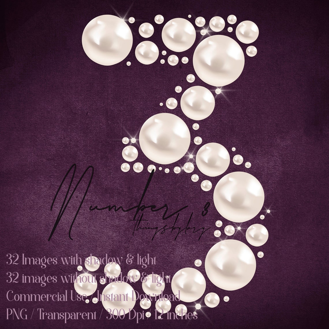 32 Diamond Pearl Rhinestone Number 3 Digital Clip Arts 300 Dpi Etsy