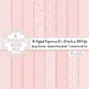 16 Seamless Luxury Blush Pink Digital Papers 300 dpi commercial use blush pink pattern pink damask art deco houndstooth wedding shabby chic