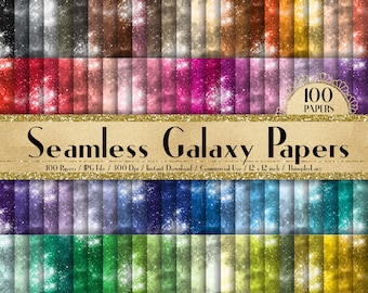 100 papeles Galaxy sin costuras 12 pulgadas 300 ppp Descarga instantánea uso comercial, papel planificador, kit de galaxia brillante Scrapbooking, patrón sin costuras