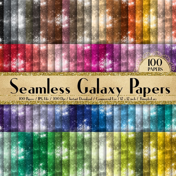 100 Seamless Galaxy Papers 12 inch 300 Dpi Instant Download Commercial Use, Planner Paper, Scrapbooking Shimmer Galaxy Kit, Seamless Pattern