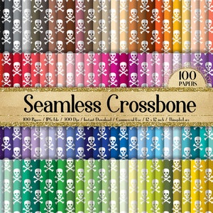 100 Seamless Crosses bones with Skull Digital Papers 12"x12" 300 Dpi Planner Paper Commercial Use Scrapbook Paper Rainbow Paper Halloween