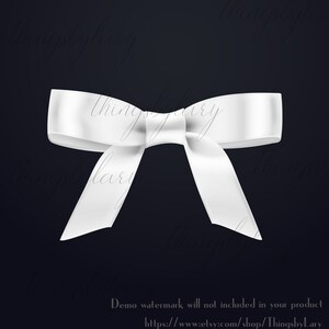 May include: A white satin ribbon tied into a bow. The bow is centered on a black background.
