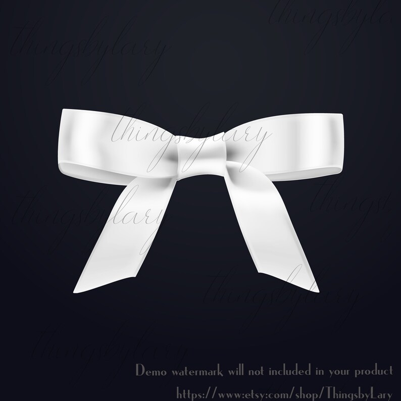 May include: A white satin ribbon tied into a bow. The bow is centered on a black background.