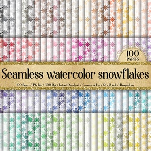 100 papiers numériques flocons de neige tombant aquarelle sans soudure 12&quot; à usage commercial flocons de neige aquarelle sans couture papiers numériques de vacances d&#39;hiver
