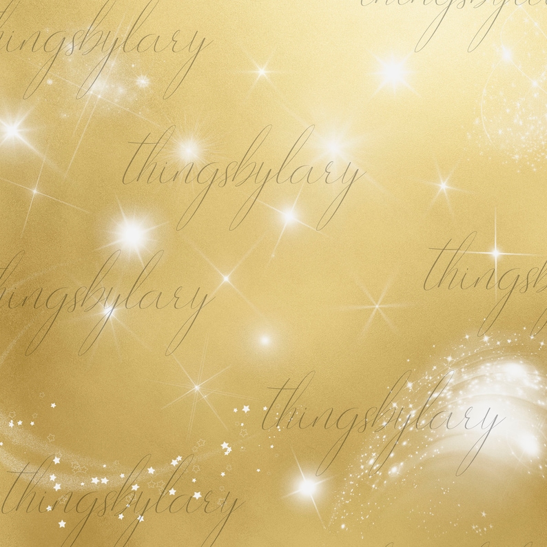 May include: A gold background with a sparkling effect and the text "thingsbylarry" repeated throughout the image.