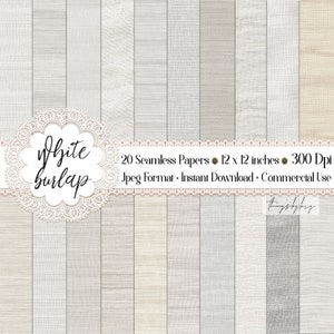 20 Seamless White Burlap Linen Digital Papers Commercial Use White Fabric woven fabric cotton linen canvas smooth fabric natural textile