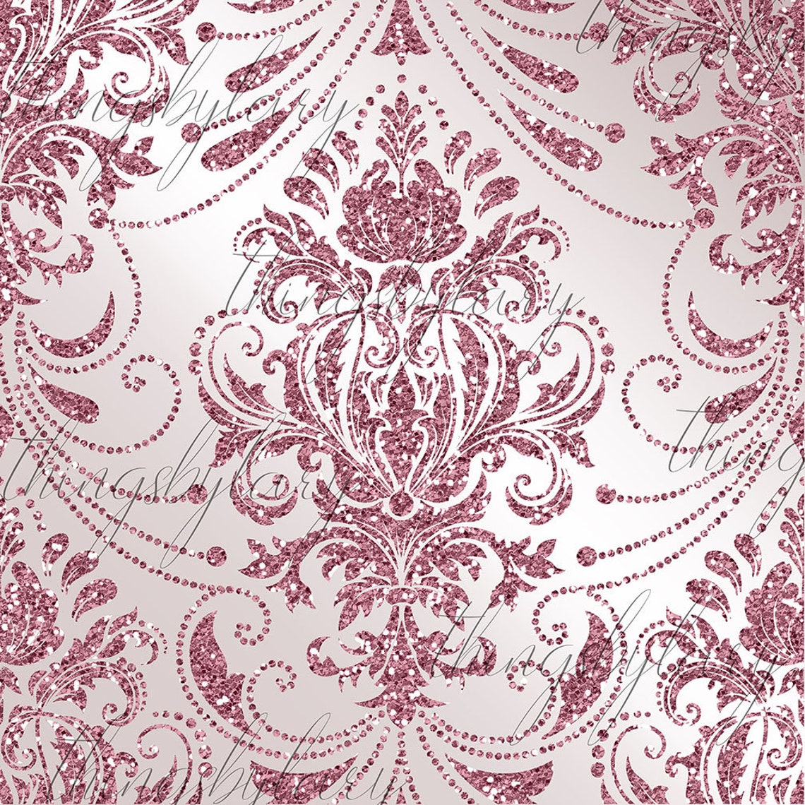 42 Rose Gold Glitter Seamless Damask Ornament Overlays 12in Etsy