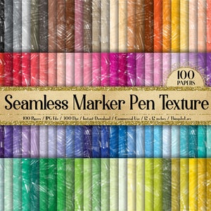 May include: A set of 100 digital papers featuring a seamless marker pen texture in various colours. The papers are 12 x 12 inches and 300 dpi.