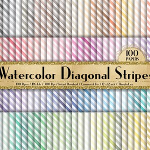 100 acquerello diagonale strisce carta 03 in 12 "x 12", 300 dpi carta planner, uso commerciale, scrapbook papers, acquerello strisce diagonali