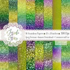 16 Seamless Ombre Mardi Gras Glitter Digital Papers commercial use Mardi Gras Shrove Tuesday Fat Tuesday Brazil Holiday Brazilian carnival