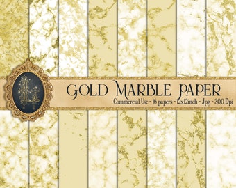 16 Gold Marble Papers, Gold Marble, Digital Marble Paper, Glitter Marble, Foil Marble, Digital Texture Paper, Printable Paper, Gold Glitter
