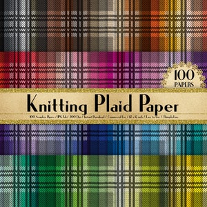 May include: A digital paper pack with 100 seamless knitting plaid patterns. The patterns are in various colors, including red, blue, green, and yellow. The patterns are 12 inches by 12 inches and 300 DPI.