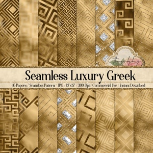 16 Nahtlose Luxus Goldfolie Glitzer Diamant Griechische Schlüssel Muster Digitale Papiere 12" 300 dpi kommerzielle Nutzung Instant Download nahtlos Geometrisch
