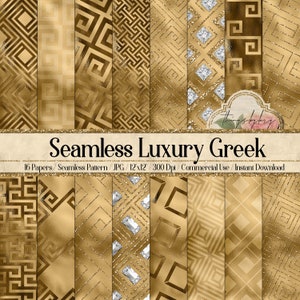 16 Seamless Luxury Gold Foil Glitter Diamond Greek Key Pattern Digital Papers 12" 300 dpi commercial use instant download seamless Geometric