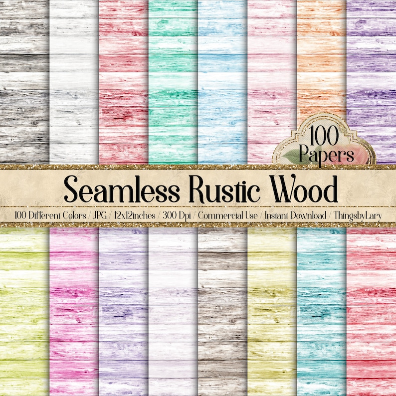 Rustic Sheet 100 Seamless Rustic Wood Digital Papers Commercial Use Deteriorated ...