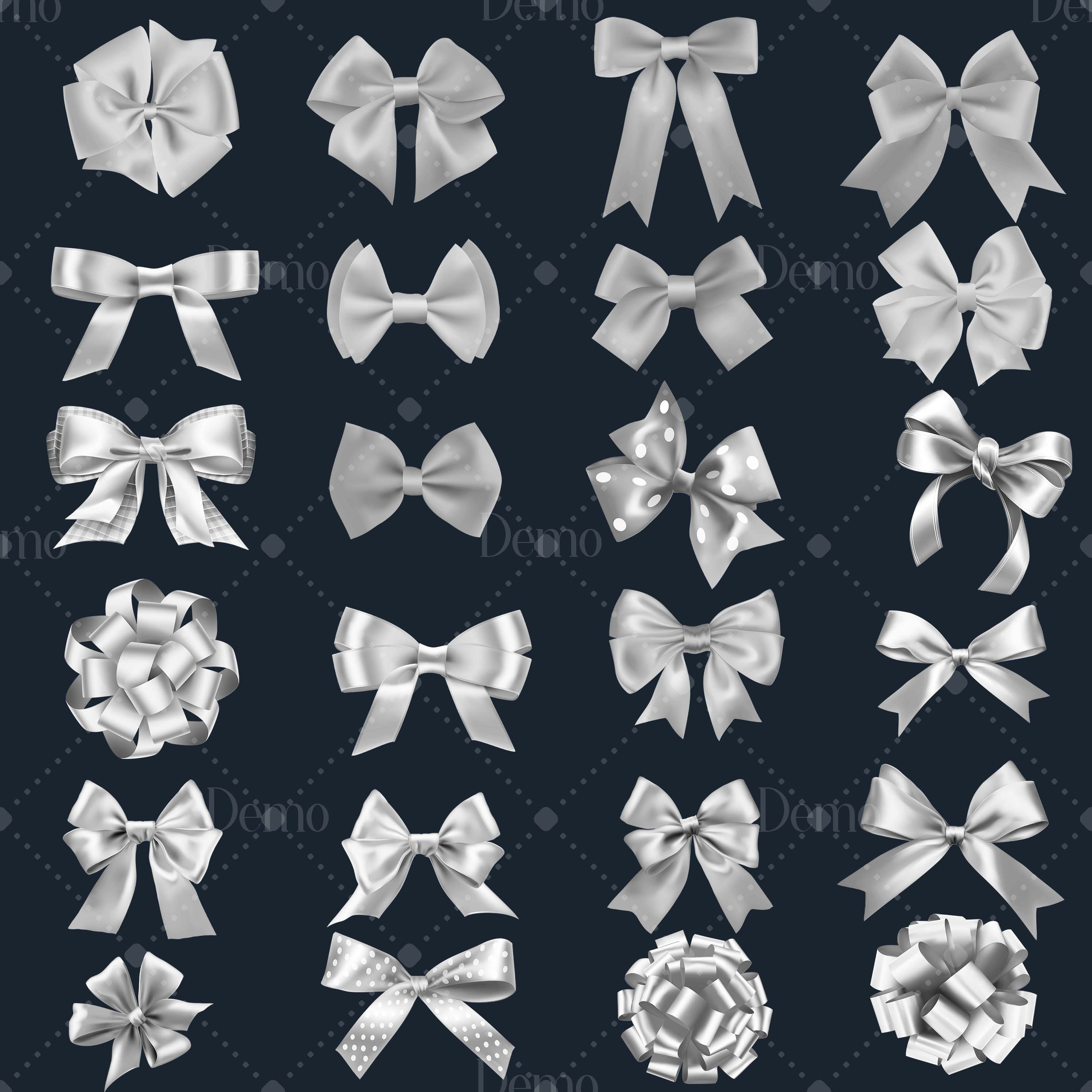 56 Silver Satin Bows and Ribbons Digital Images 300 Dpi PNG Transparent ...