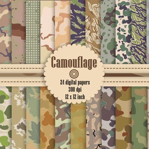 24 Camouflage Pattern Digital Papers 12&quot;, Digital Papers,  Camouflage Digital Paper, Digital Paper Pack, Commercial Use
