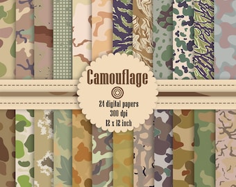 24 Camouflage Pattern Digital Papers 12", Digital Papers,  Camouflage Digital Paper, Digital Paper Pack, Commercial Use