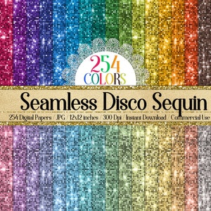 May include: 254 digital papers featuring seamless disco sequin patterns in various colors. Each paper is 12x12 inches and 300 DPI.