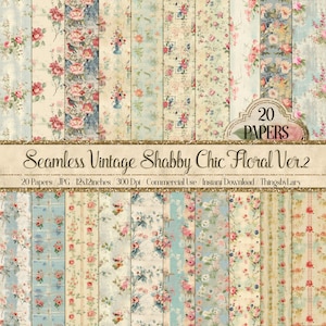 20 Seamless Vintage Decoupage Shabby Chic Ver 2 Digitale Papiere Kommerzielle Nutzung nostalgisch beunruhigt Blumen rustikal Cottage antik französisch