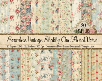20 Seamless Vintage Decoupage Shabby Chic Ver 2 Digital Papers Commercial Use nostalgic distressed Floral rustic cottage antique French
