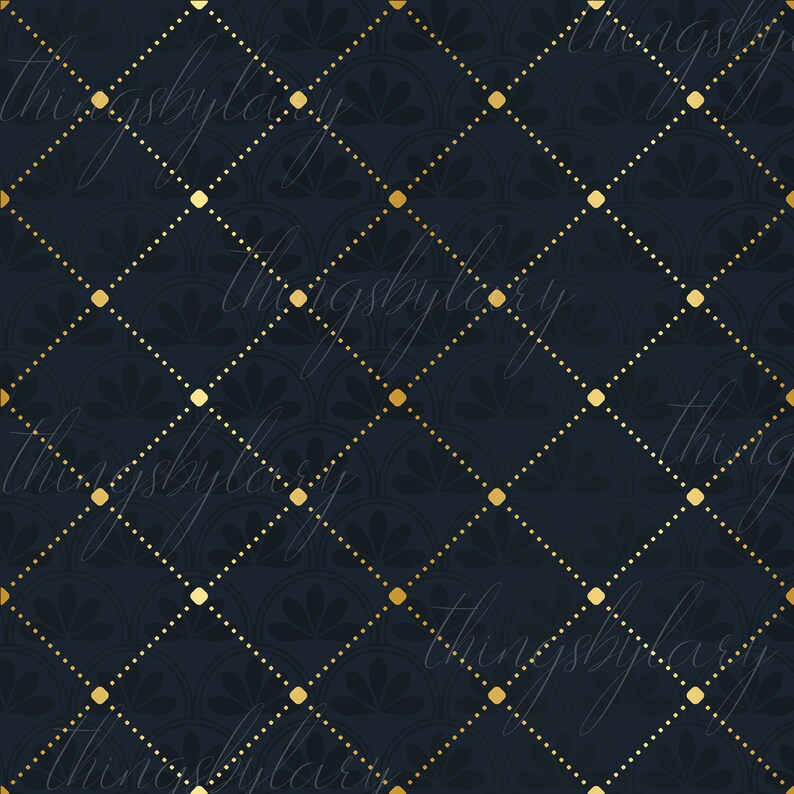 Puede incluir: Un patr&oacute;n sin costuras con un fondo azul oscuro con un patr&oacute;n de diamante dorado y un dise&ntilde;o floral sutil. El patr&oacute;n se repite en toda la imagen.