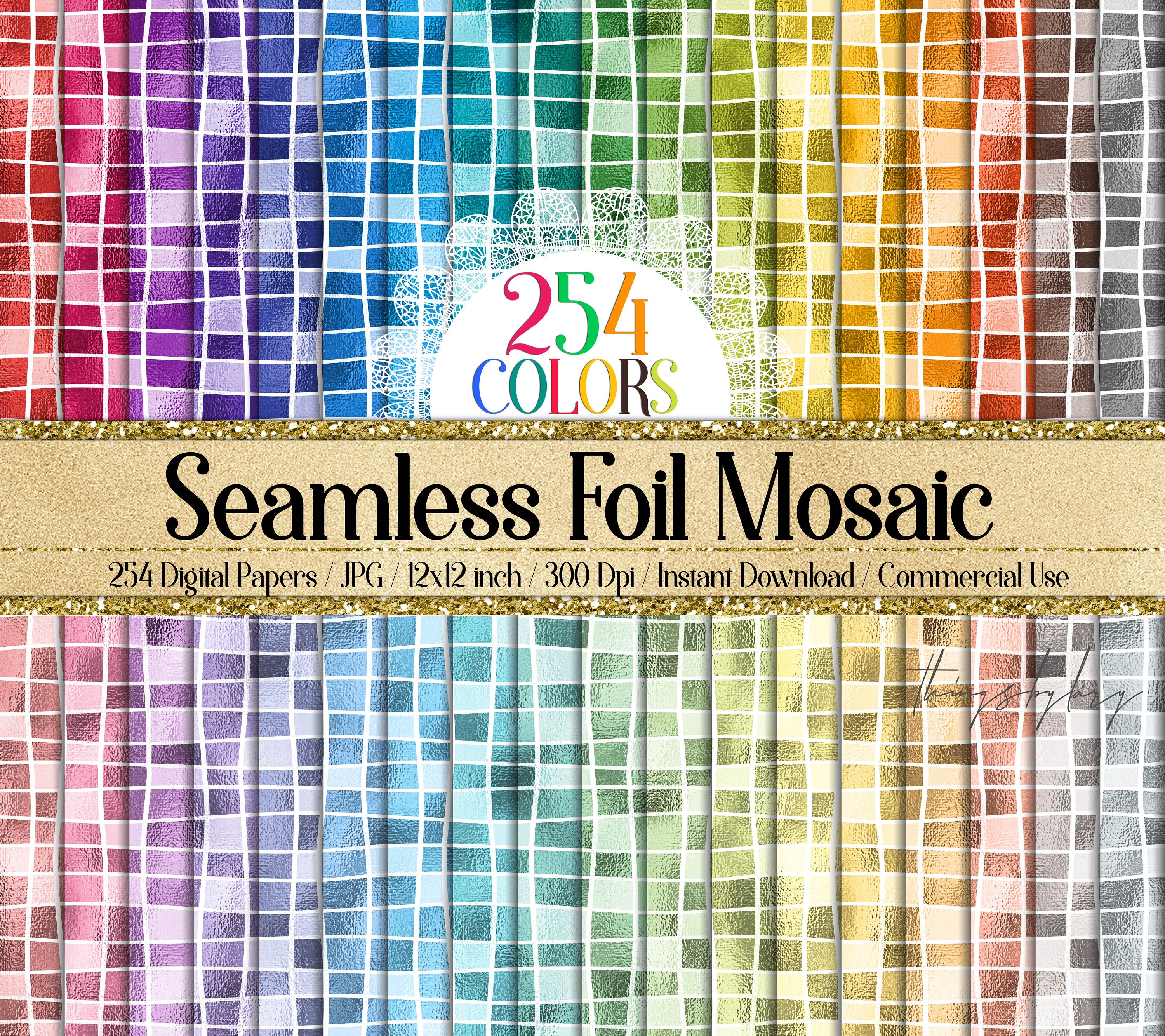 254 Seamless Metallic Foil Mosaic Digital Papers 12 Inch 300 Dpi ...