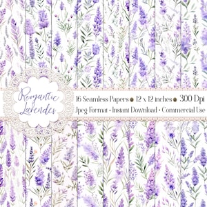 16 Carte digitali di fiori di lavanda dell'acquerello senza soluzione di continuità 300 Dpi uso commerciale dipinto provenza carte pastello lavanda matrimonio Provenza francese