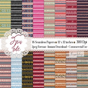 16 Seamless Fair Isle Sweater Pattern Digital Papers 300 dpi commercial use Ugly Christmas Sweater Pattern Fair Isle Cowl Knitting Pattern